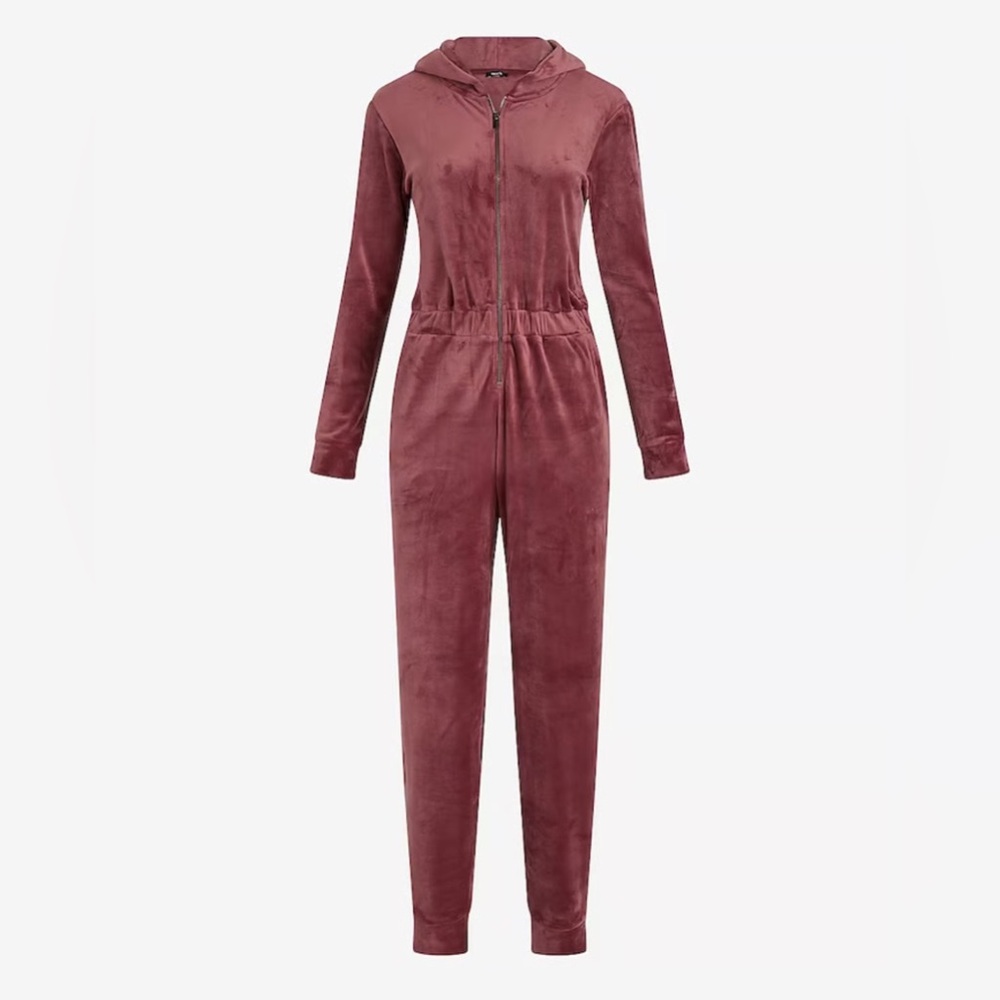 Express Velour Zip Up Hooded Jumpsuit. Size Medium